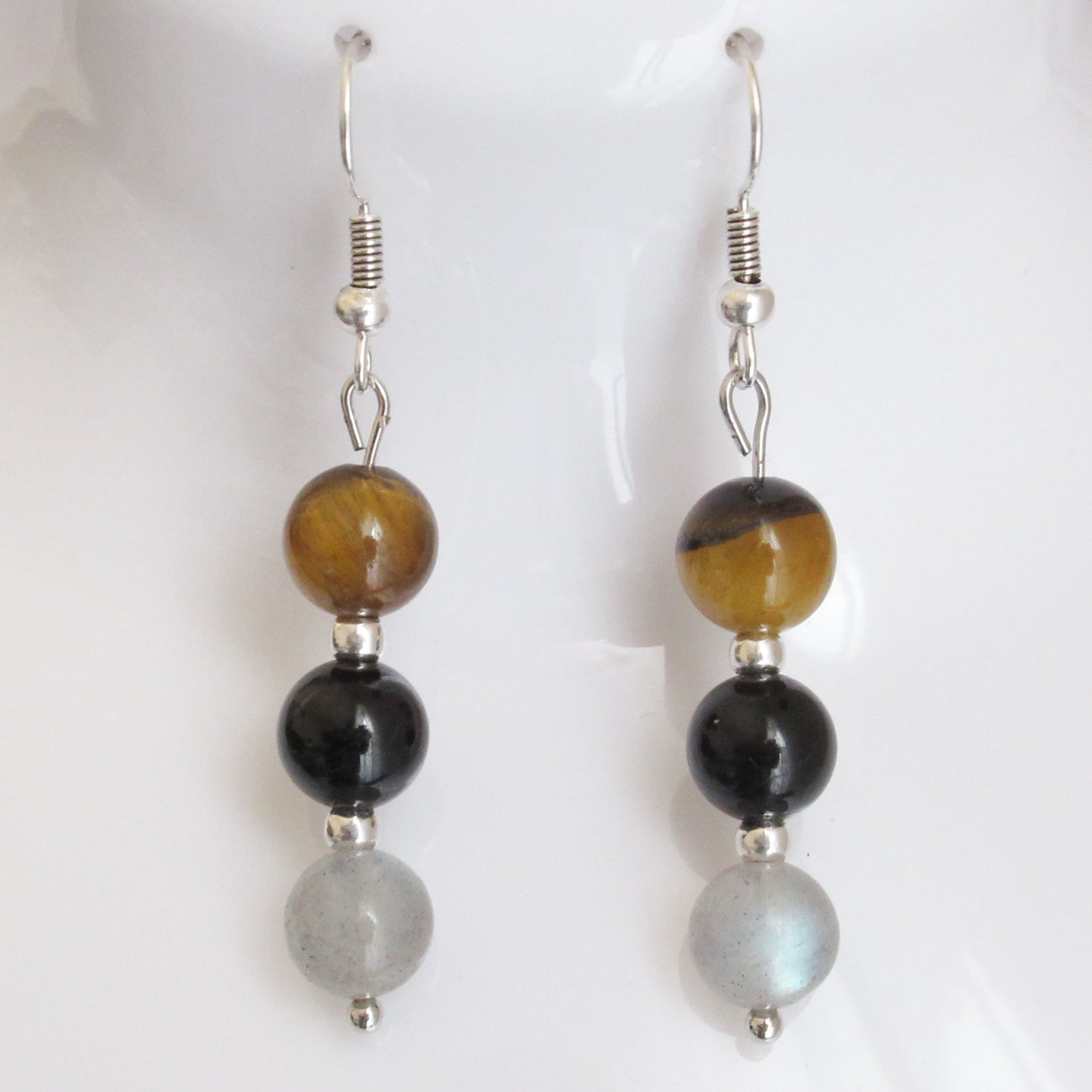 Boucles d'oreilles - Triple perles - en pierres naturelles