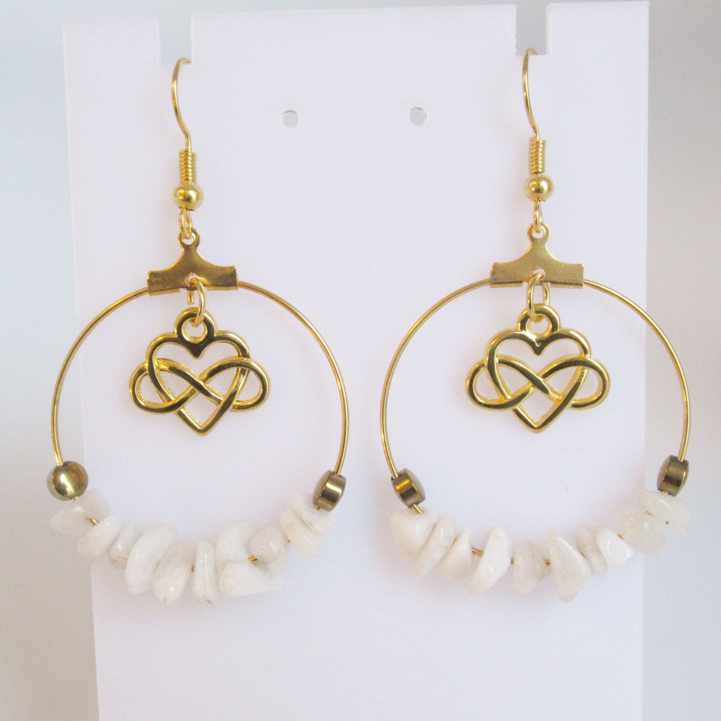 Boucles d'oreilles Créoles en pierres naturelles - Pierre de Lune - Infini / Coeur