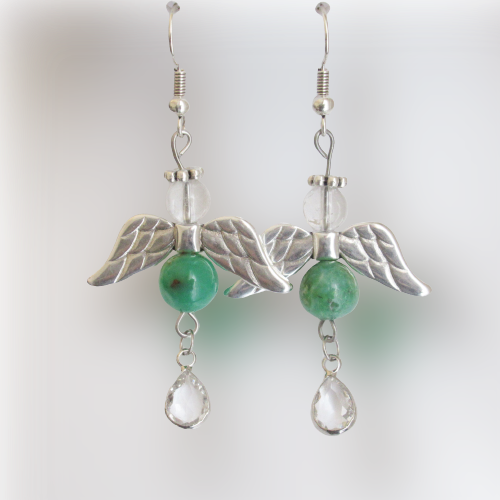 Boucles d'Oreilles - Chrysoprase - Cristal de roche - Ange