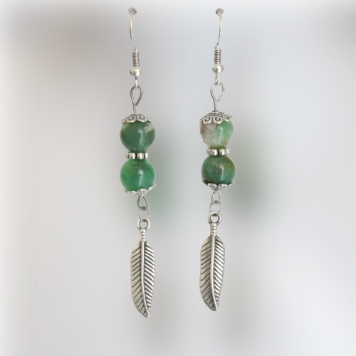 Boucles d'Oreilles - Chrysoprase - Plume