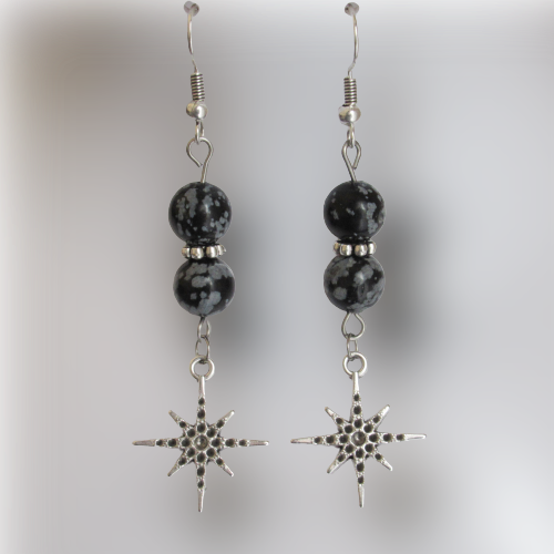Boucles d'Oreilles - Obsidienne Neige - Etoile