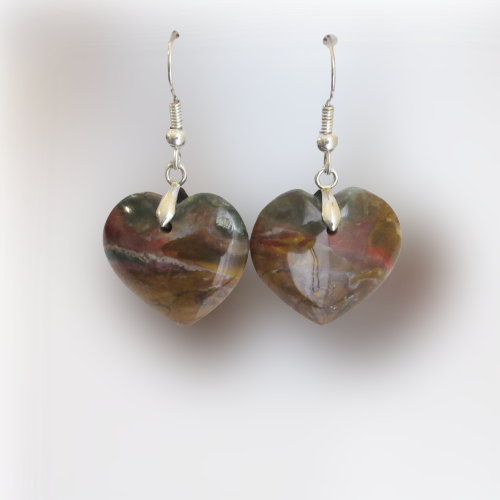 Boucles d'Oreilles - Jaspe Orbiculaire - Coeur