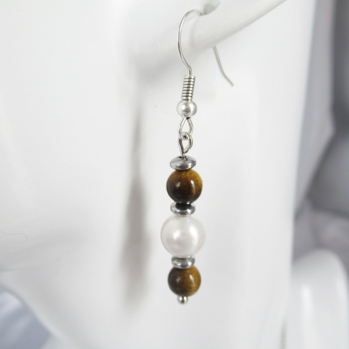 Boucles d'oreilles - Triple perles - en pierres naturelles
