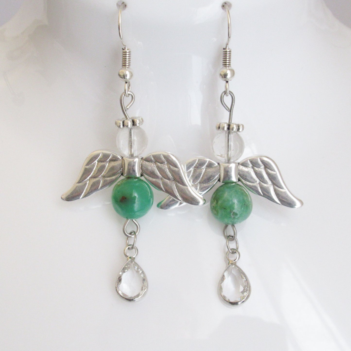 Boucles d'Oreilles - Chrysoprase - Cristal de roche - Ange