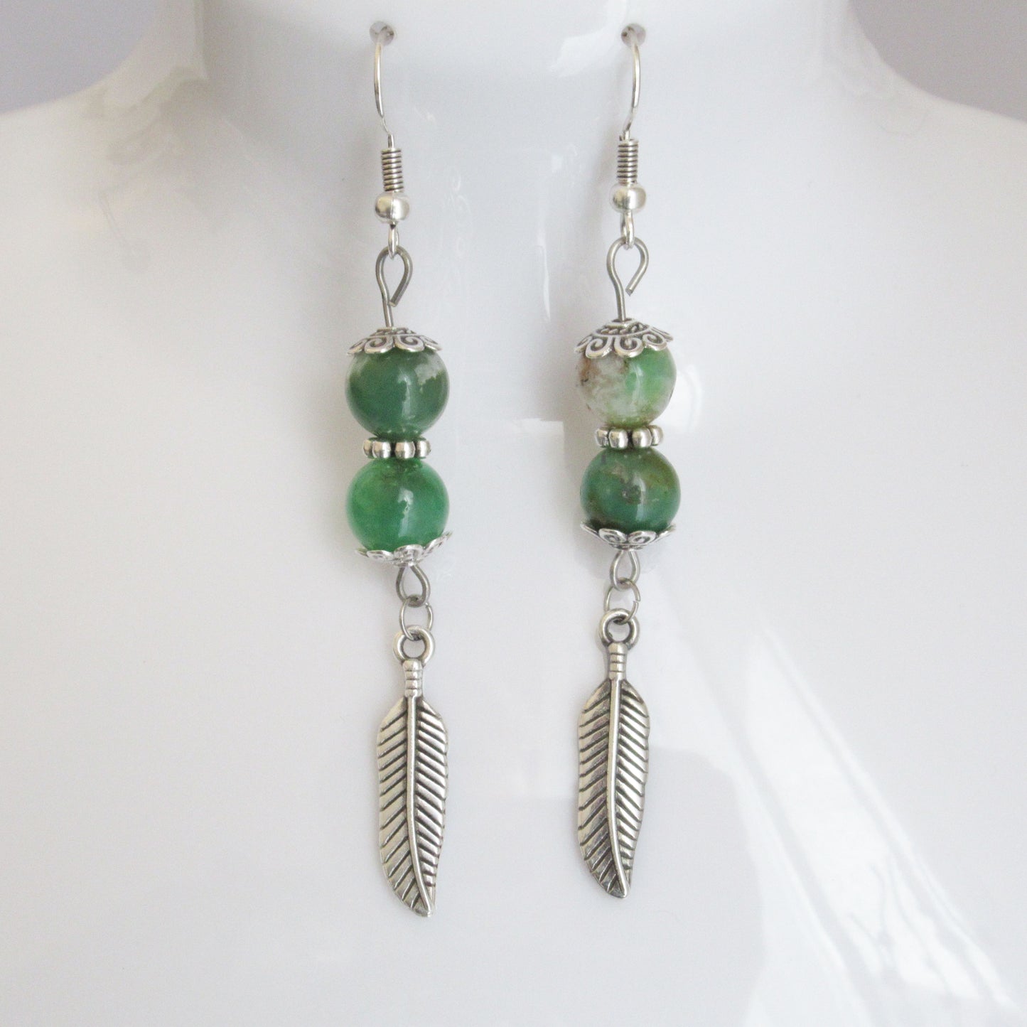 Boucles d'Oreilles - Chrysoprase - Plume