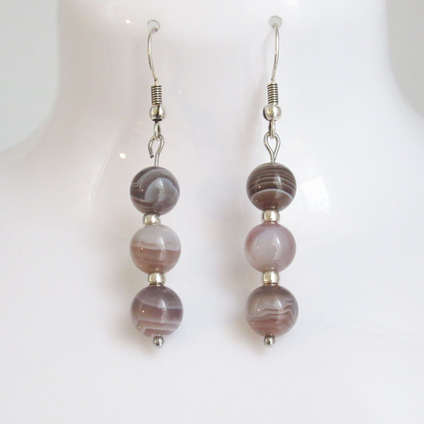 Boucles d'oreilles - Triple perles - en pierres naturelles