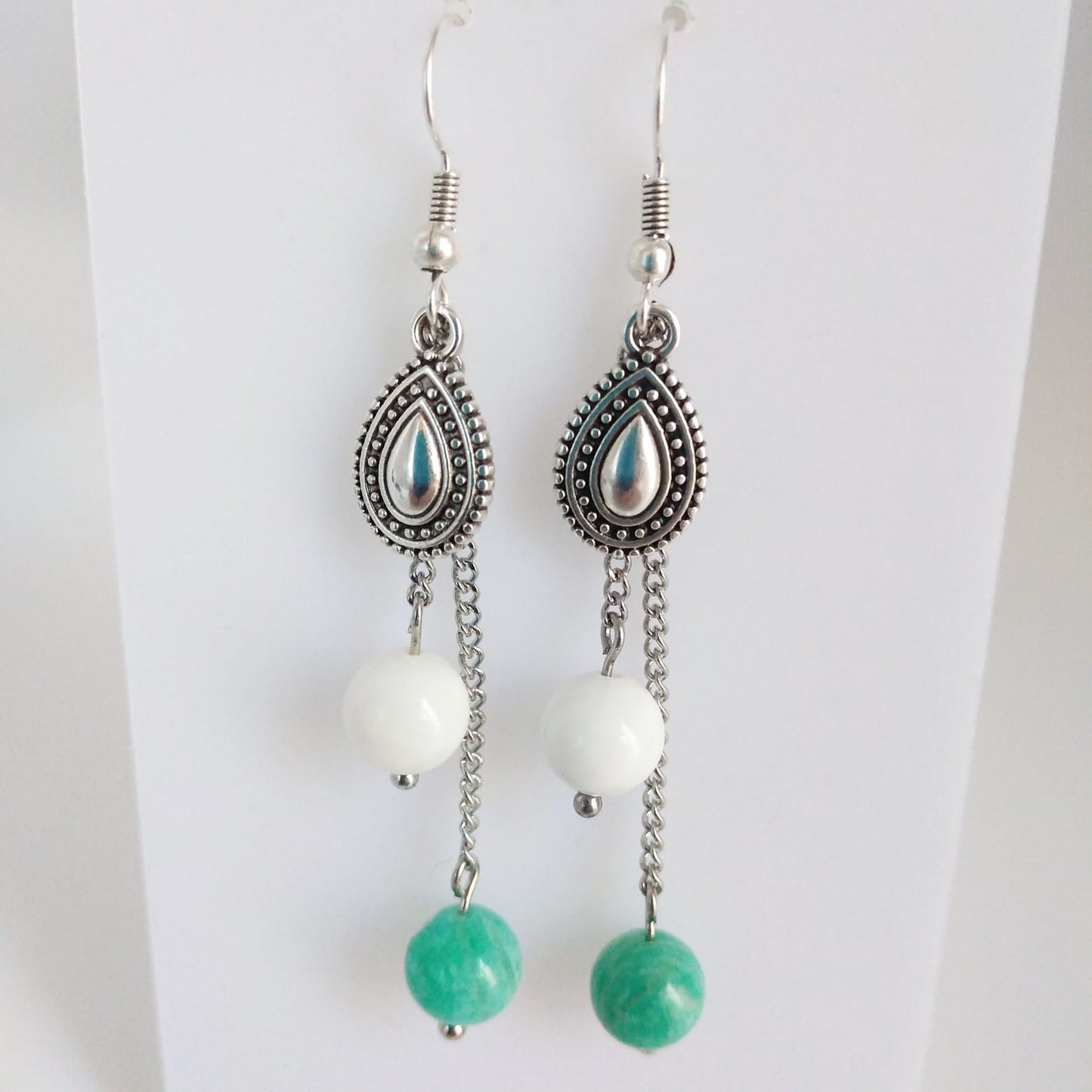 Boucles d'oreilles Amazonite AAA - Nacre - Goutte