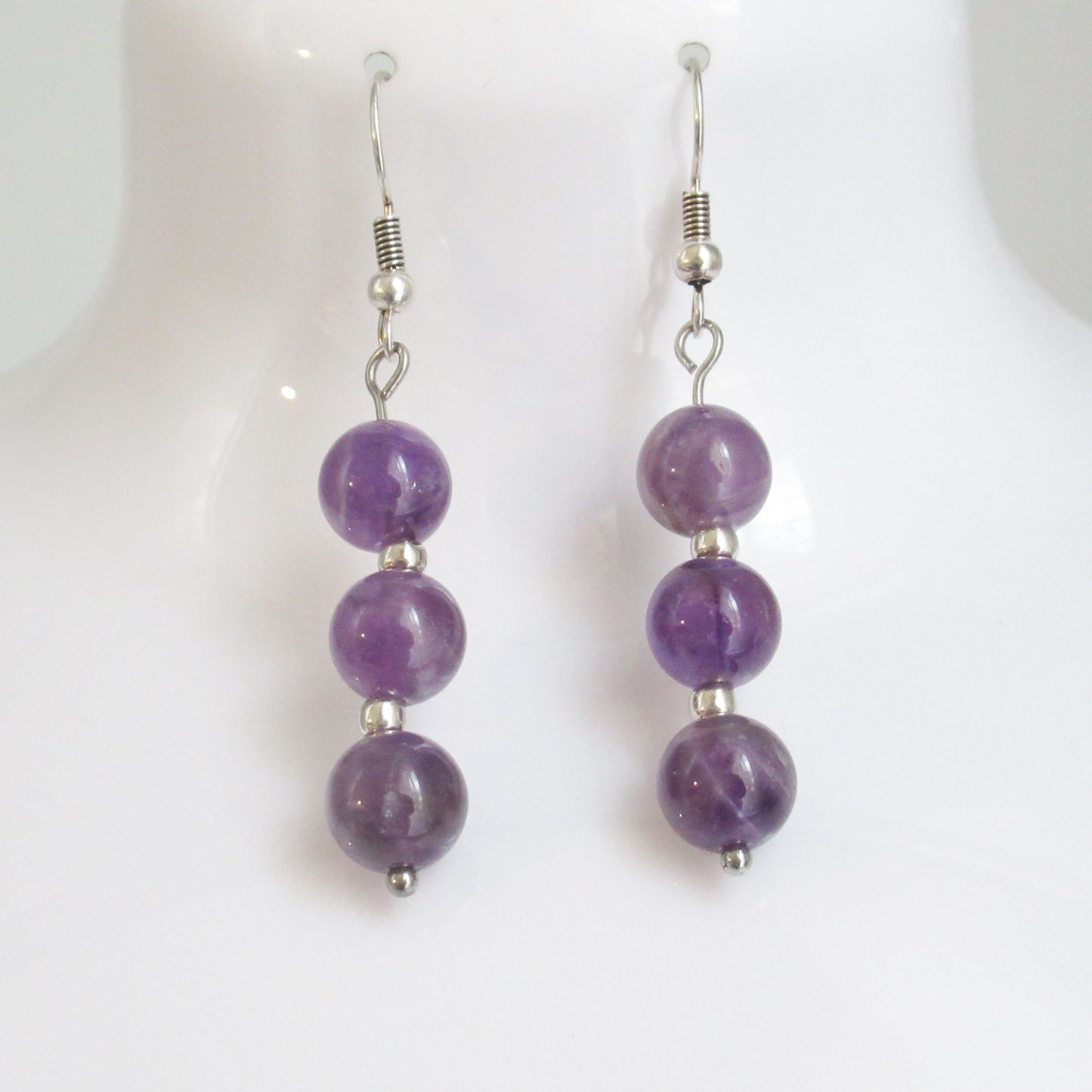 Boucles d'oreilles - Triple perles - en pierres naturelles
