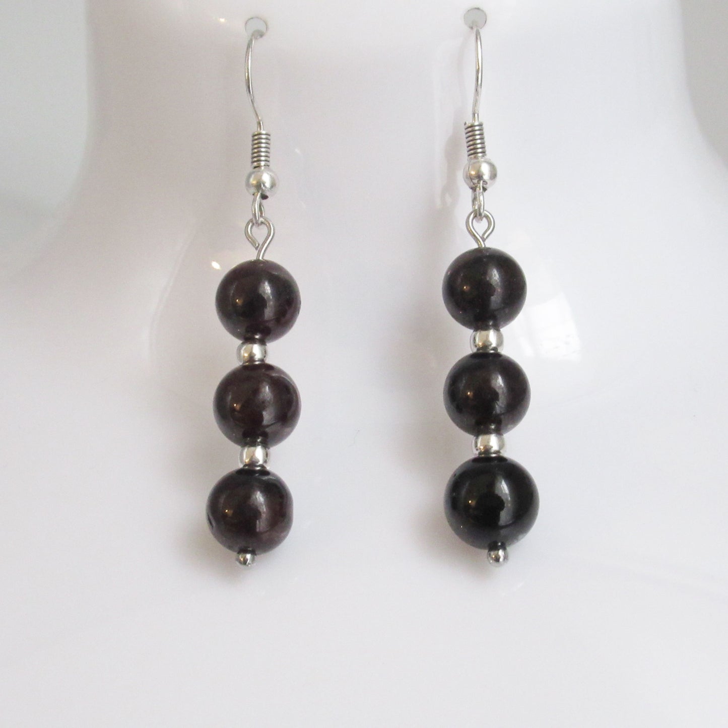 Boucles d'oreilles - Triple perles - en pierres naturelles