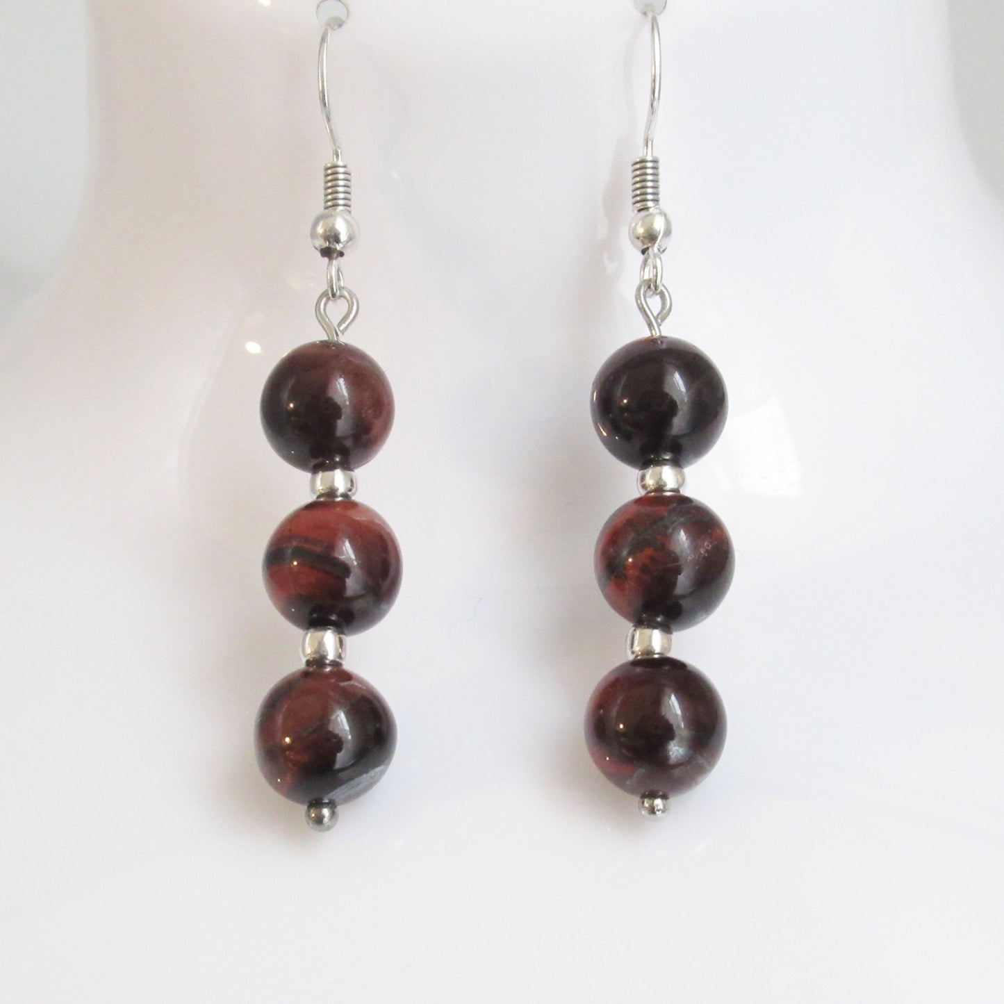 Boucles d'oreilles - Triple perles - en pierres naturelles