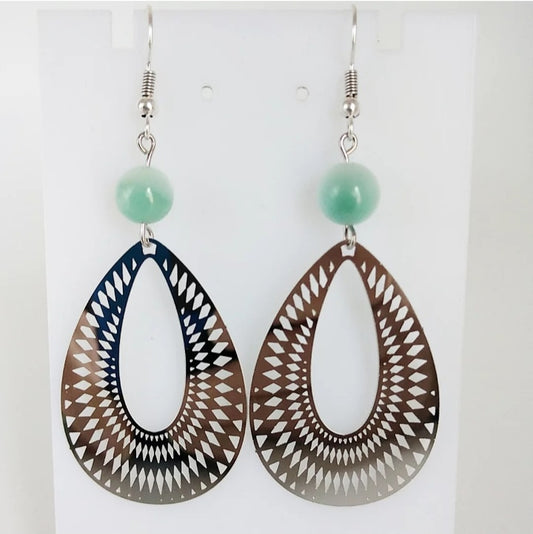 Boucles d'oreilles en pierres naturelles - Pierre de Lune verte