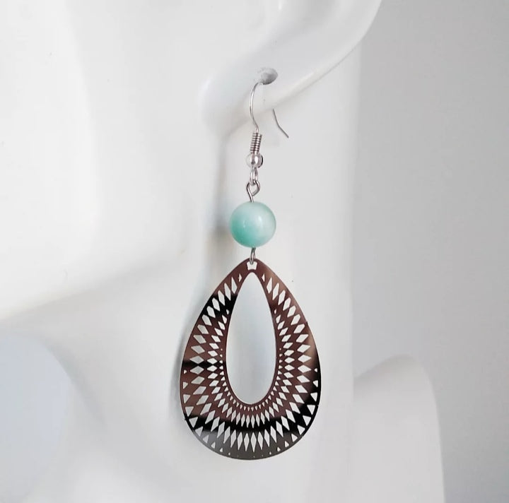 Boucles d'oreilles en pierres naturelles - Pierre de Lune verte