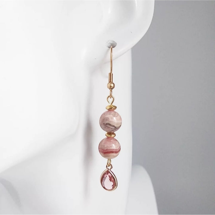 Boucles d'oreilles en pierres naturelles - Rhodocrosite