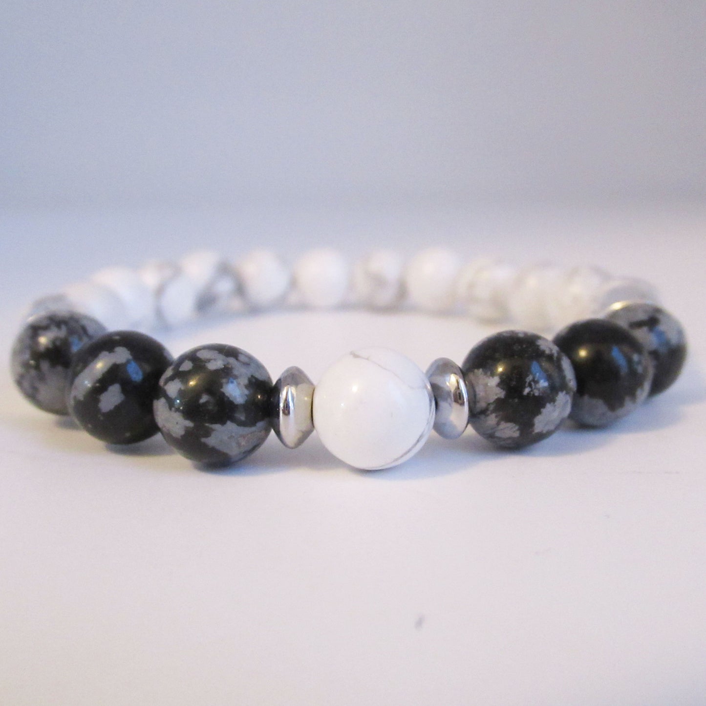 Bracelet Homme Howlite Obsidienne Neige