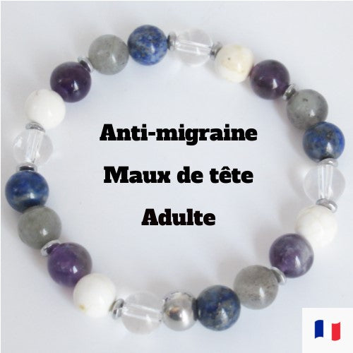 Bracelet anti migraine et maux de tête Femme/Homme en pierres naturelles… Il y a plusieurs causes aux maux de tête, comme le stress et la tension, lorsque l'on s'efforce tant bien que mal "d'être" d'une certaine façon ou de "faire" telle choisie. Le mal de tête apparaît souvent quand on essaie trop fort mentalement d'accomplir quelque chose ou quand on s'inquiète de ce qui nous attend dans