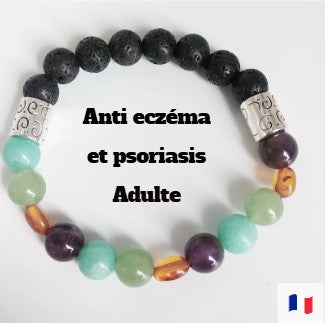 Bracelet anti eczéma et psoriasis Femme/Homme/Enfant en pierres nature… Ce bracelet anti eczéma en pierres naturelles est le remède pour vous débarrasser des problèmes cutanés comme l'eczéma, le psoriasis, la zone ou la dermatite séborrhéique. Un traitement efficace et 100% naturel pour combattre les effets indésirables, apaiser, contrôler les crises jusqu'à les faire totalement disparaitr