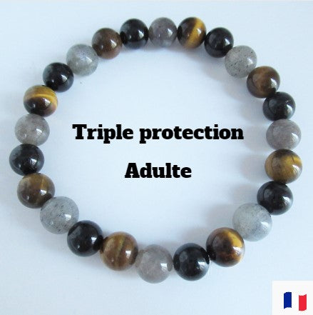 Vous recherchez un bracelet de protection pour homme ou femme ? Découvrez notre bracelet triple protection unisexe, conçu pour offrir une défense naturelle grâce à la synergie de ses trois pierres naturelles. Vous êtes une personne émotionnellement sensible ? Ce bracelet triple protection vous protégera des influences négatives, et attirera le positif dans votre quotidien. Composition Labradorite , pierre puissante et protectrice, absorbe les ondes négatives, apaise l'anxiété et l'angoisse, équilibre les ch