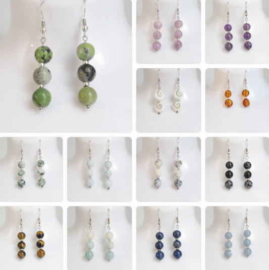 Boucles d'oreilles - Triple perles - en pierres naturelles