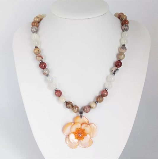 Collier en pierre naturelle - Agate Crazy Lace et  Pierre de Lune