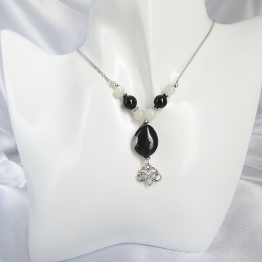 Collier en pierre naturelle - Agate rubanée, Tourmaline et Pierre de lune