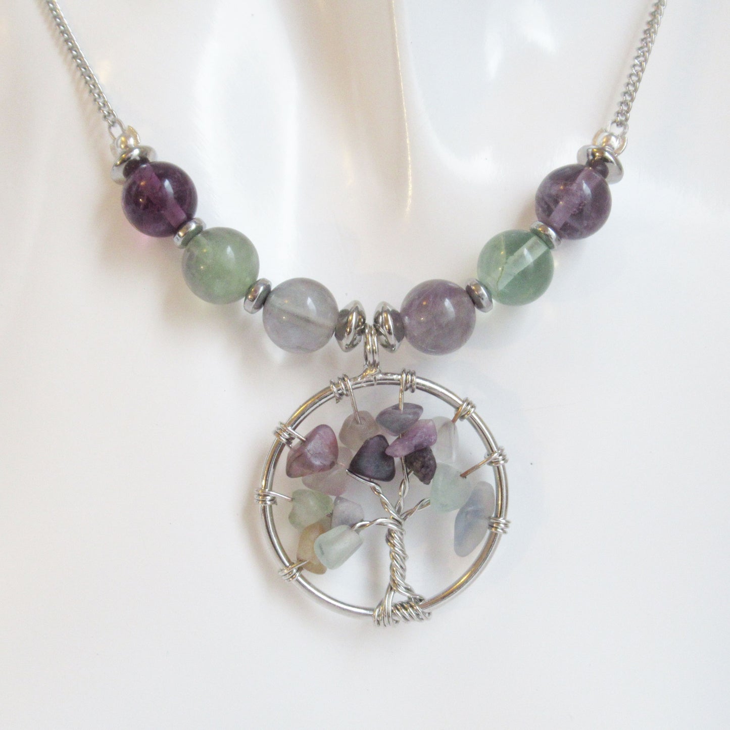 Collier Fluorite Multicolore - Arbre de vie en pierres naturelles
