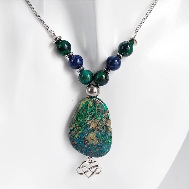 Collier en pierre naturelle - Azurite Malachite - Infini / Coeur