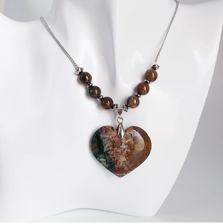 Collier en pierre naturelle - Jaspe Orbiculaire - Coeur