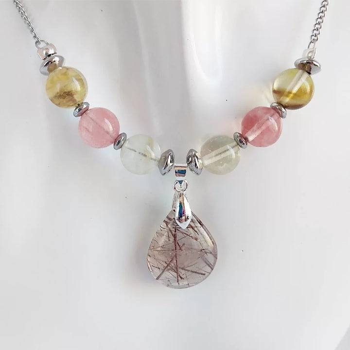 Collier en pierre naturelle - Quartz Rutile et Tourmaline Melon d'eau