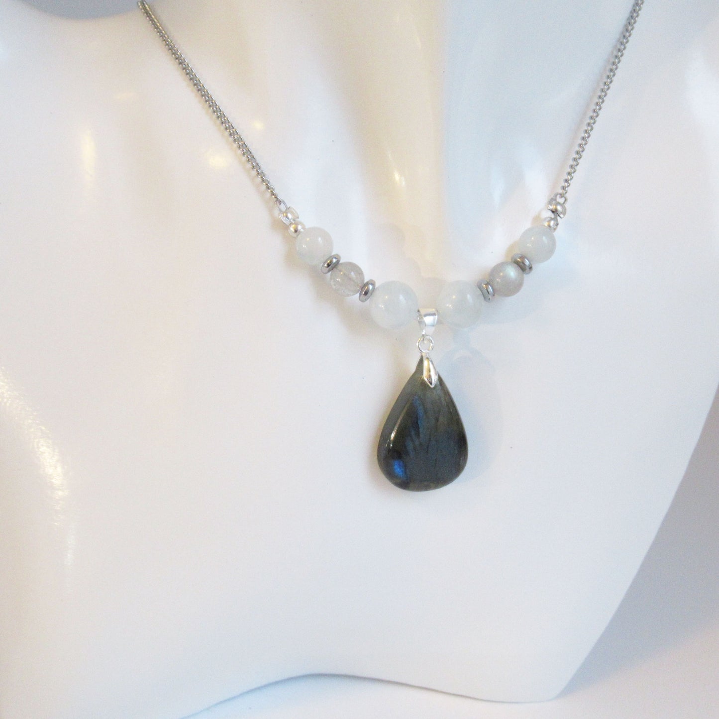 Collier en pierre naturelle - Labradorite et Aigue marine