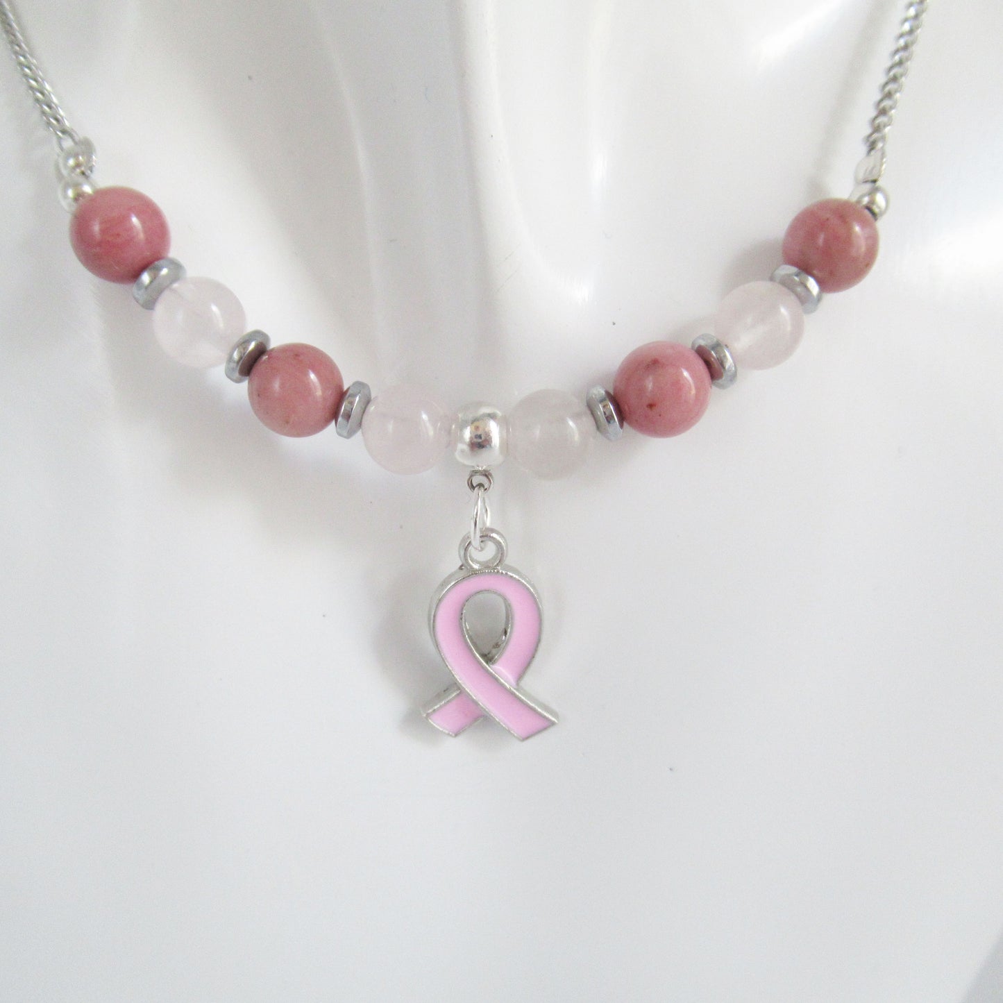 Collection en pierre naturelle - Octobre rose - Bracelet - Collier - Boucles d'oreilles
