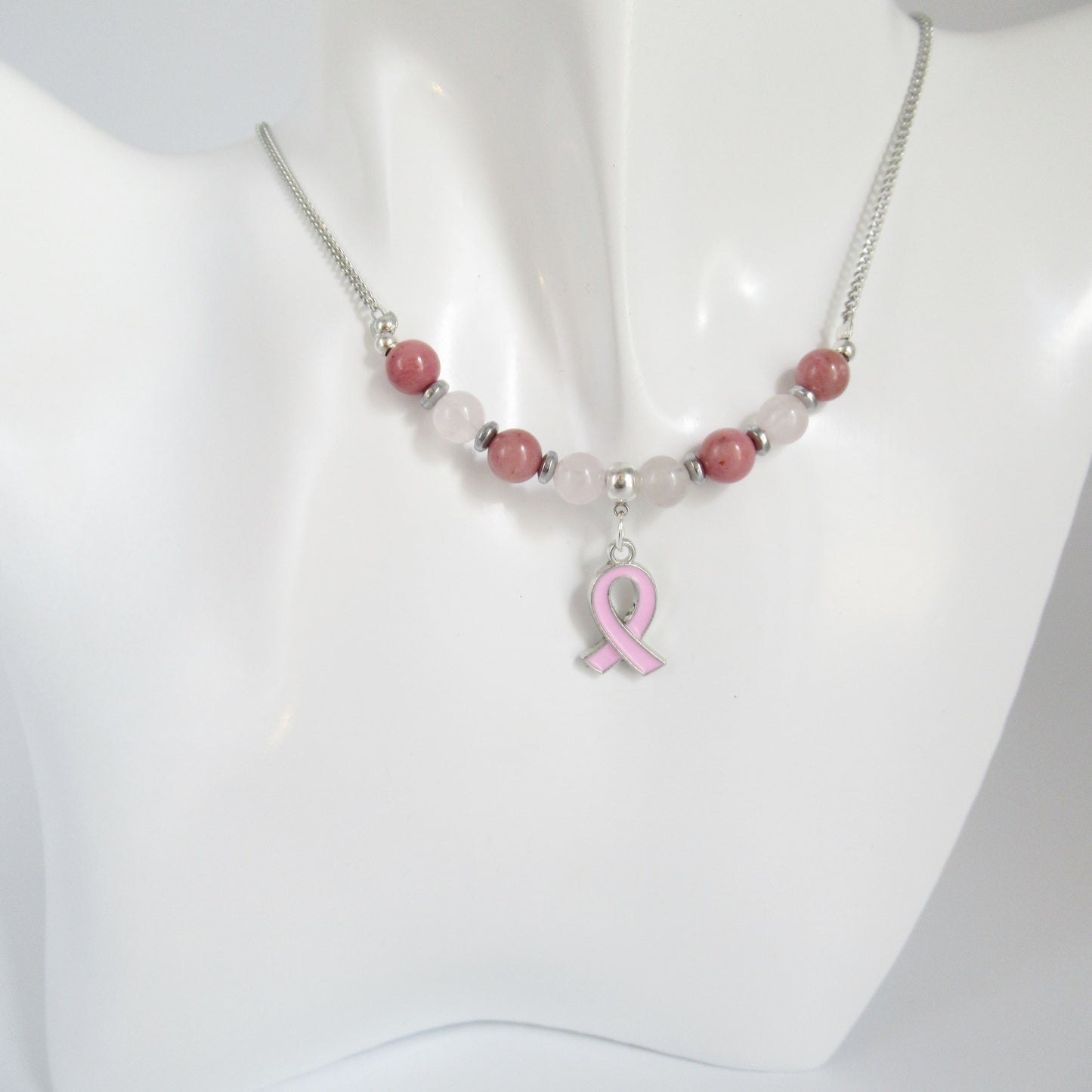 Collection en pierre naturelle - Octobre rose - Bracelet - Collier - Boucles d'oreilles
