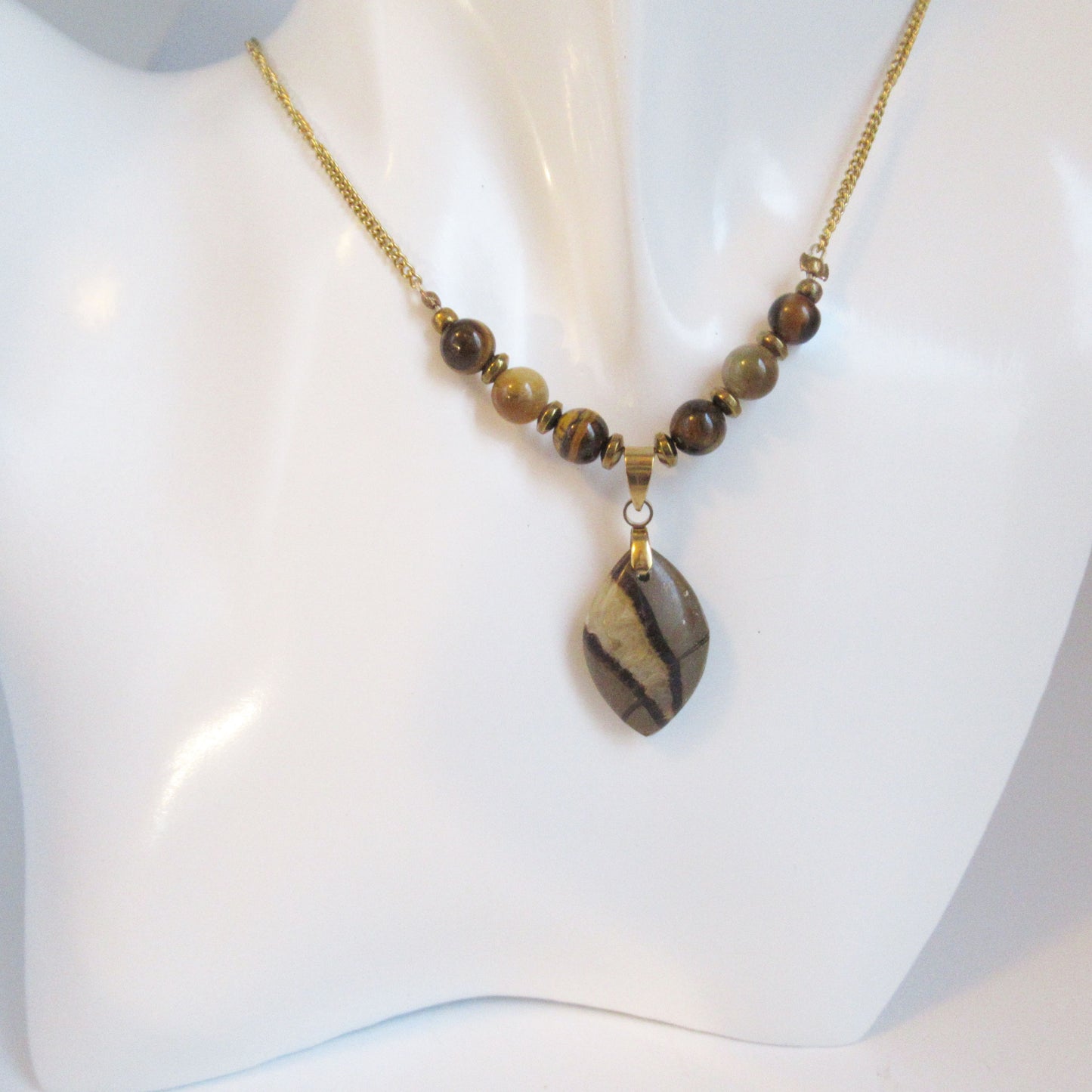 Collier en pierre naturelle - Septaria et Oeil de tigre