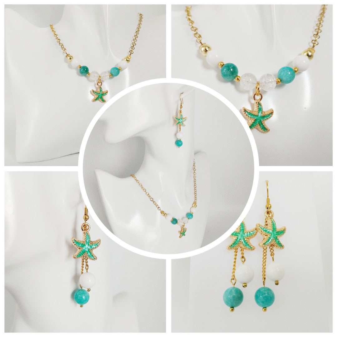 Boucles d'oreilles en pierres naturelles - Amazonite - Nacre