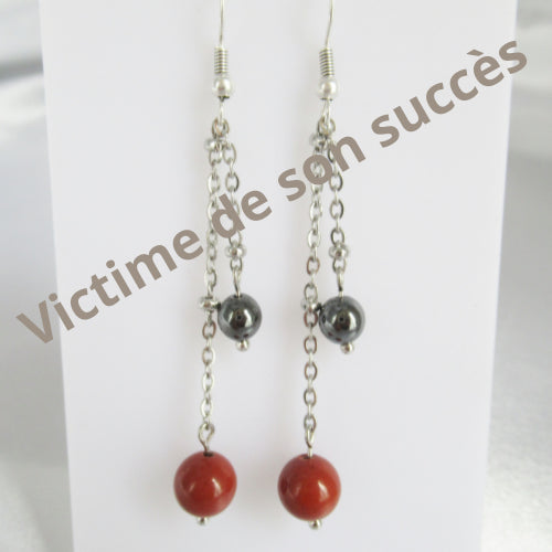Boucles d'oreilles en pierres naturelles - Jaspe rouge - Hématite