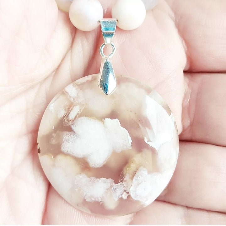 Collier en pierres naturelles Agate Fleur & Tourmaline Melon d’Eau – Apaisement, confiance et énergie positive au quotidien. Bijou bien-être unique.