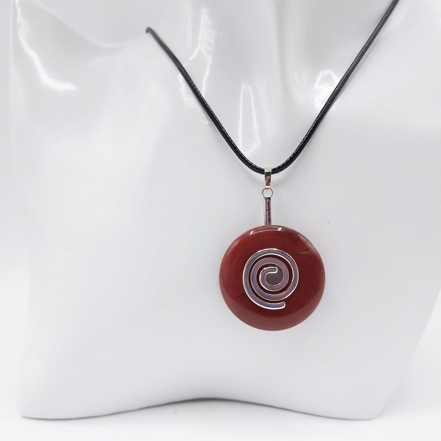 Pendentif en pierre naturelle -Jaspe rouge - Donut
