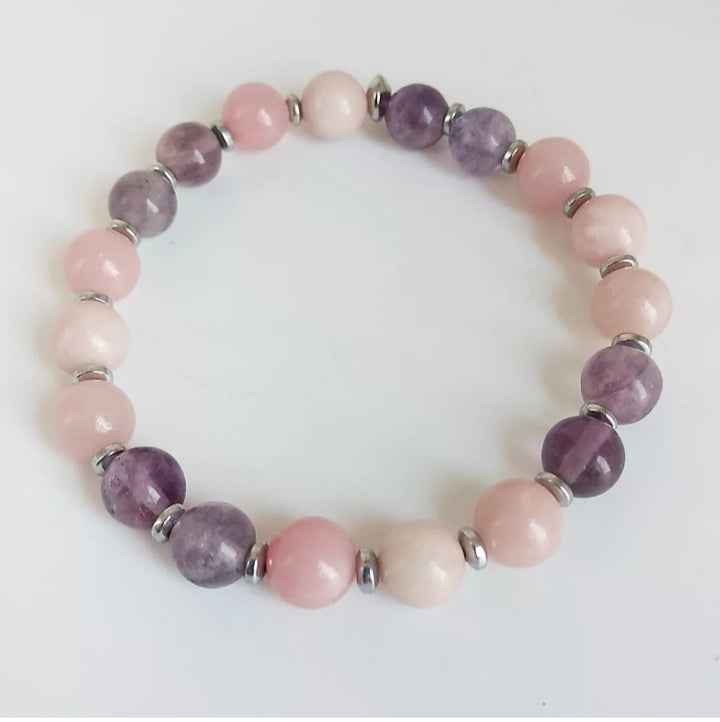 Bracelet en pierre naturelle - Opale rose et Fluorite