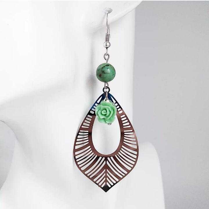 Boucles d'oreilles en pierres naturelles - Turquoise Africaine