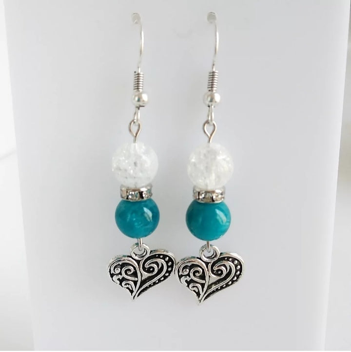 Boucles d'oreilles en pierres naturelles - Cristal de Roche - Coeur