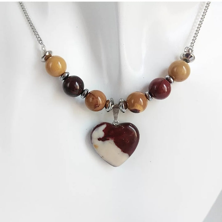 Collier Jaspe Mokaïte - Coeur en pierres naturelles