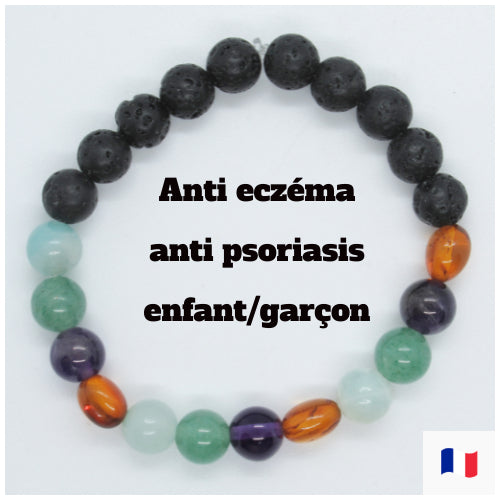 Bracelet anti eczéma et psoriasis Femme/Homme/Enfant en pierres nature… Ce bracelet anti eczéma en pierres naturelles est le remède pour vous débarrasser des problèmes cutanés comme l'eczéma, le psoriasis, la zone ou la dermatite séborrhéique. Un traitement efficace et 100% naturel pour combattre les effets indésirables, apaiser, contrôler les crises jusqu'à les faire totalement disparaitr