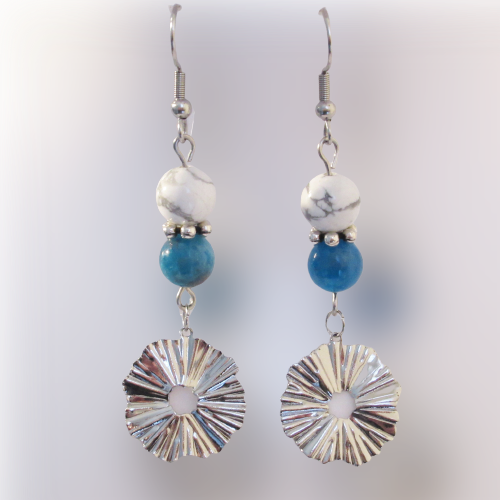 Boucles d'Oreilles - Apatite - Howlite - Rond Ciselé