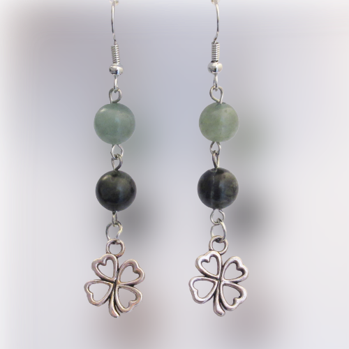 Boucles d'Oreilles - Aventurine - Jaspe Kambaba - Trèfle