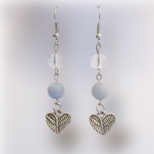 Boucles d'Oreilles - Cristal de Roche - Angélite - Ailes d'Ange