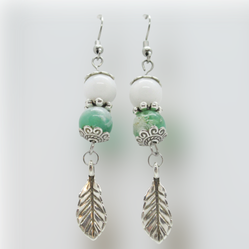 Boucles d'Oreilles - Chrysoprase - Feuille
