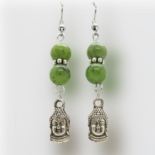 Boucles d'Oreilles - Jade néphrite - Bouddha