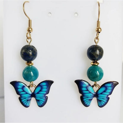 Boucles d'oreilles en pierres naturelles - Apatite AAA - Lapis Lazuli AA - Papillon