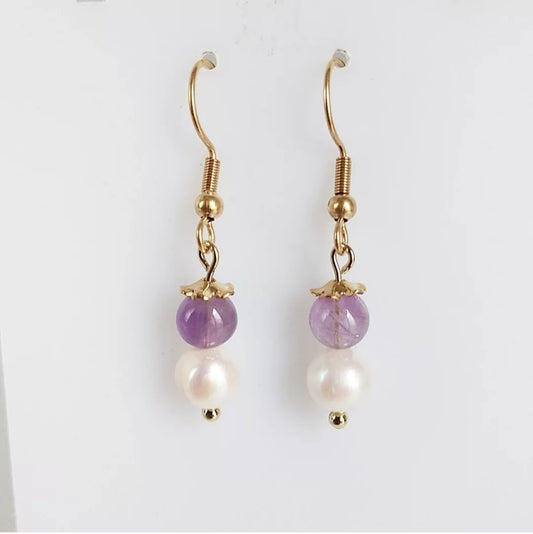 Boucles d'oreilles en pierre naturelle - Améthyste - Perles d'eau douce