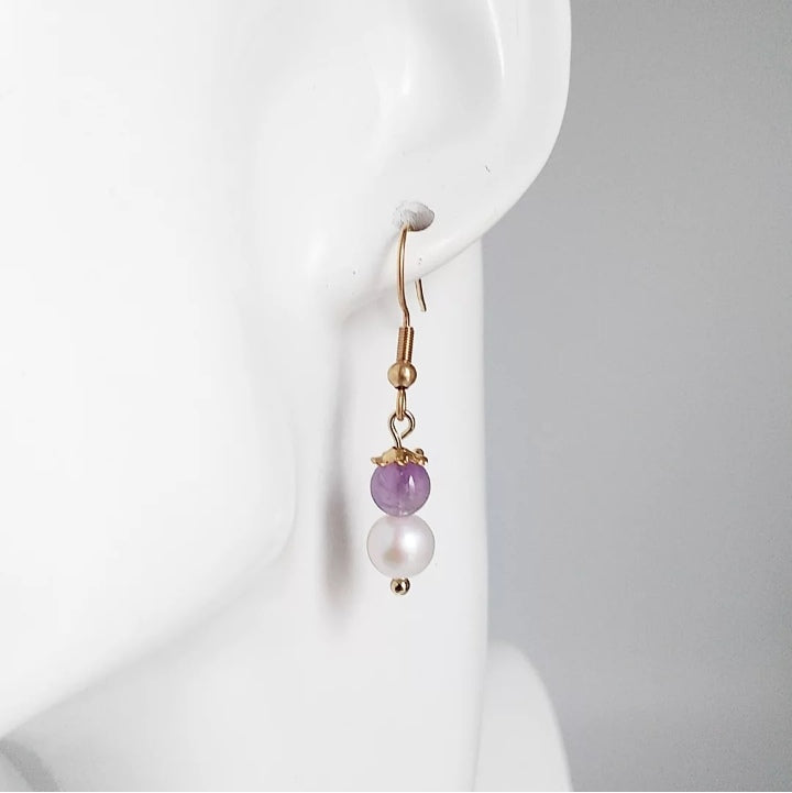 Boucles d'oreilles en pierre naturelle - Améthyste - Perles d'eau douce