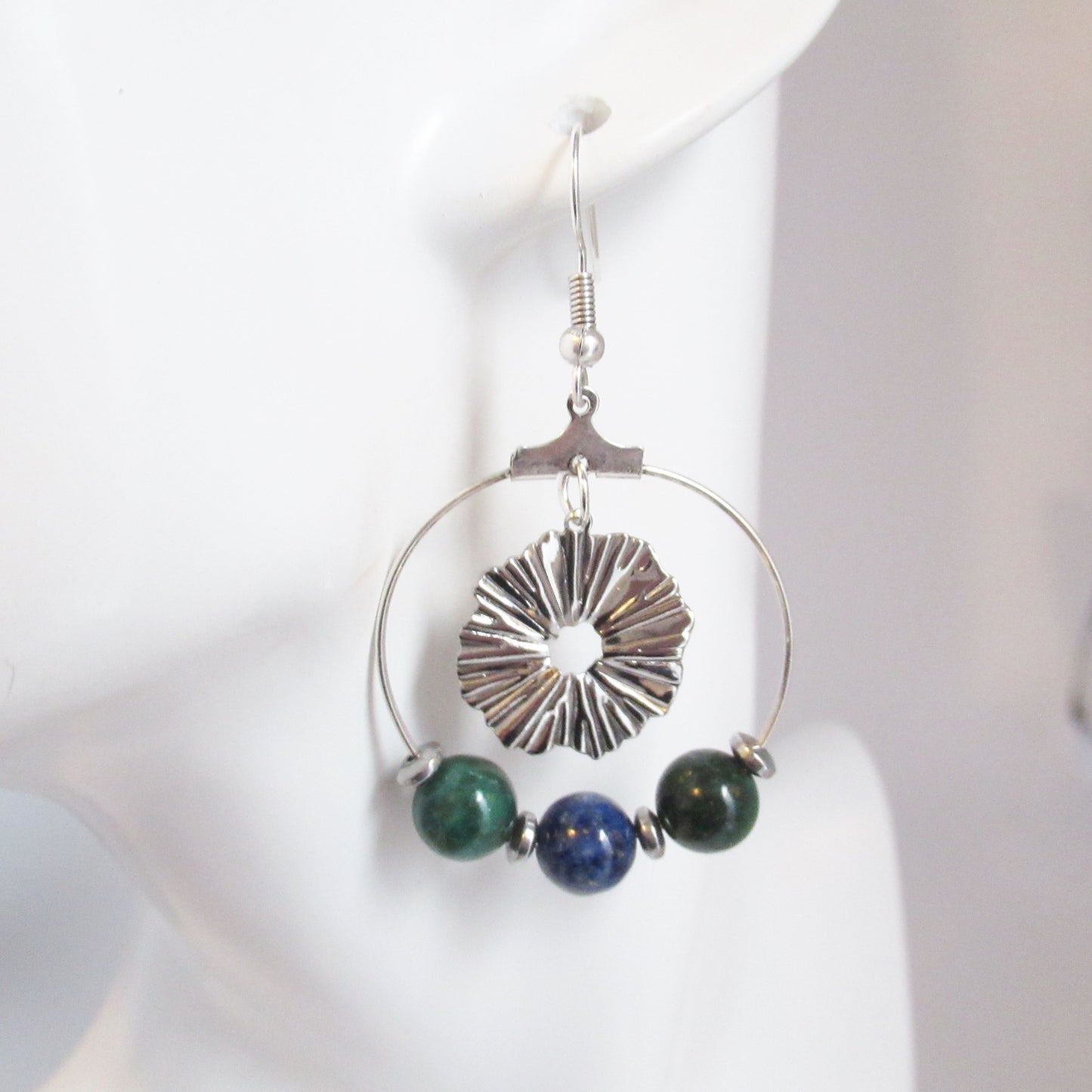 Boucles d'oreilles Créoles - Azurite Malachite